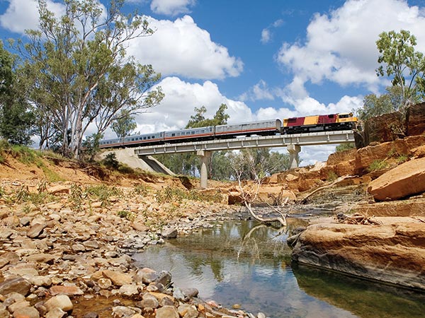 A Spirit of the Outback train carries travellers on the 26-hour journey from Brisbane to Longreach