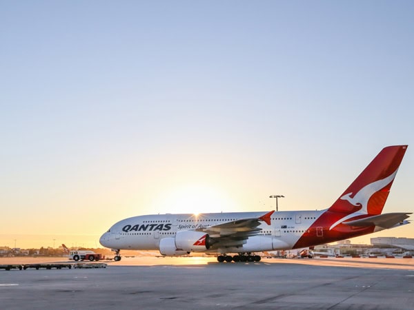 Qantas A380 at sunrise