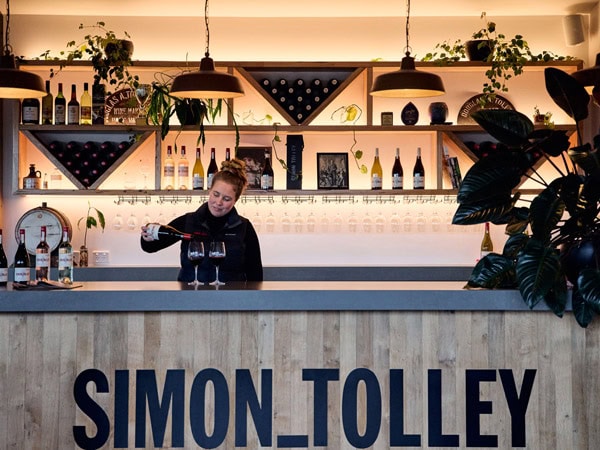 a bartender mixing wines at Simon Tolley, Adelaide Hills