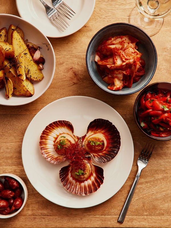 a table-top view of foof at The Kiln, Huon Valley