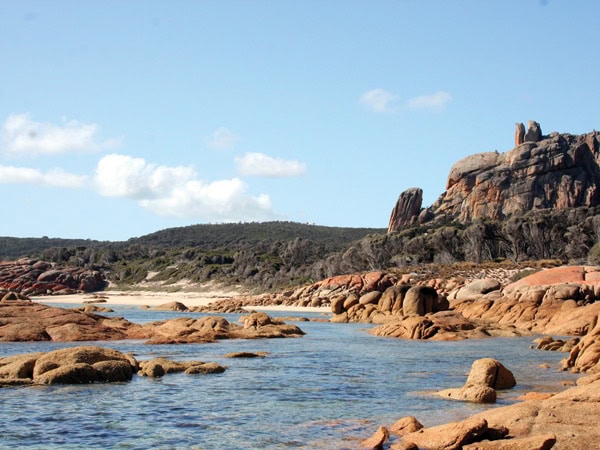 the rugged coastline along The Dock, Flinders Island