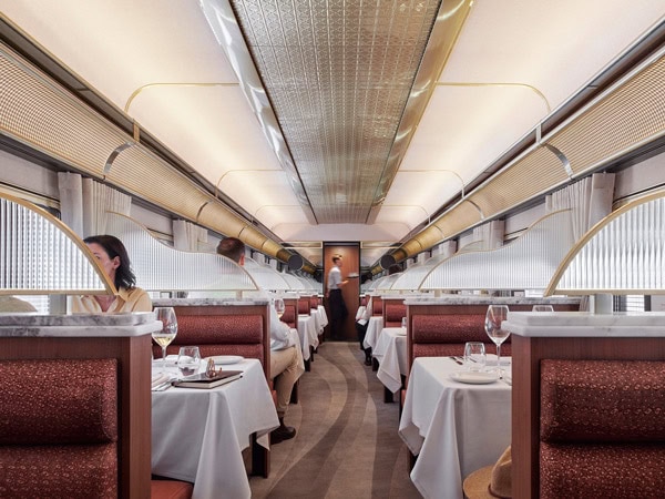 the dining car onboard The Ghan Gold Premium