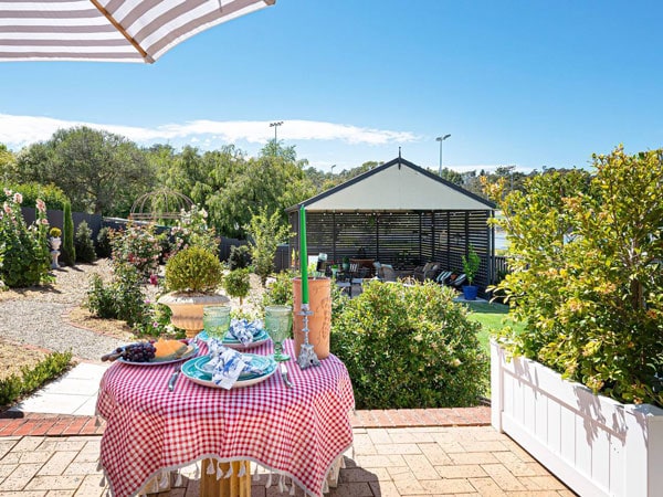 an outdoor dining setup at The Harriette, Lobethal