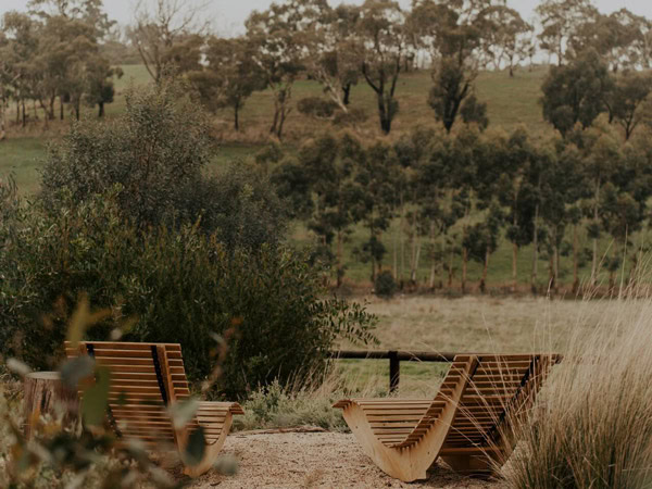 outdoor chairs surrounded by greenery at The House on Soul Hill, Adelaide Hills