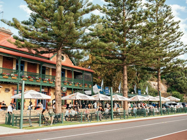 the al fresco dining scene in the courtyard of The Left Bank, Fremantle