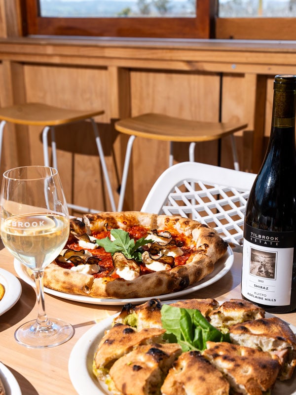 pizza and wine at Tilbrook Estate, Adelaide Hills