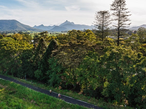 riders cycling through the Northern Rivers Rail Trail in the Tweed