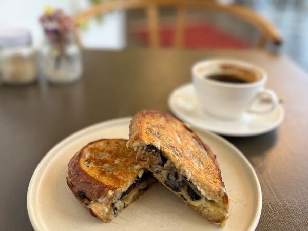 a toastie with coffee at Wild Bird cafe