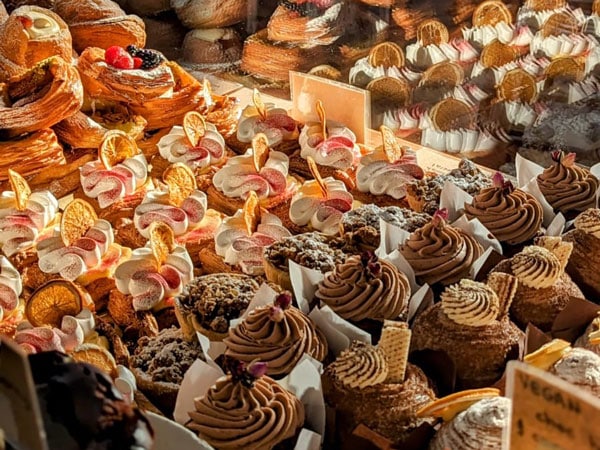 little cakes and pastries on display at Rise Artisan Bakers