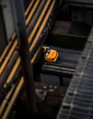 glimpse of a taxi crossing a bridge