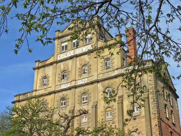 the Cascade Brewery with a tree canopy in the background