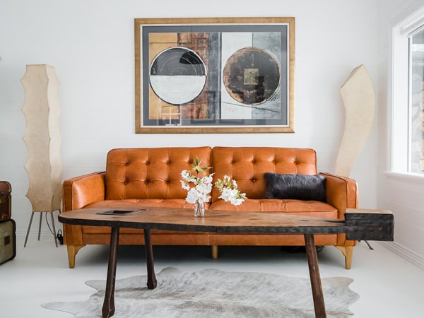 a vintage couch at the Cloud River Farm, Huon Valley