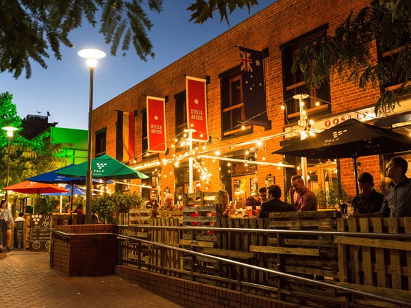 al fresco dining with festoon lighting at Ebenezer Night Markets
