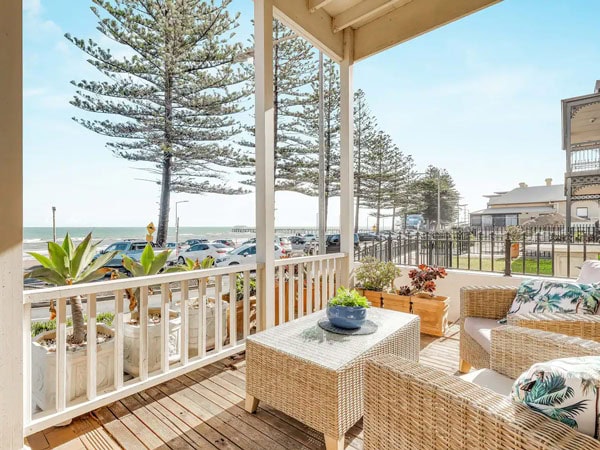 a beachfront outdoor deck at the Henley beach property