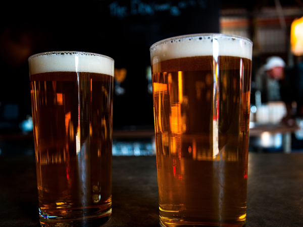 two full glasses of beer at Hobart Brewing Co