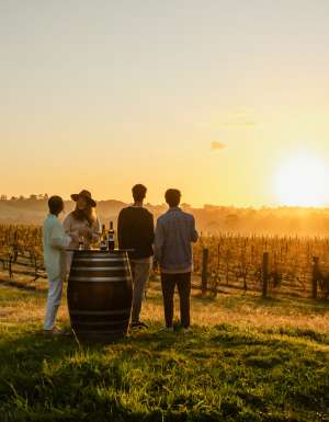 friends enjoying drinks in Hope Estate at sunset