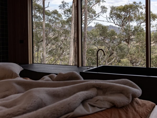 scenic views from the bed at Hunter Huon Valley