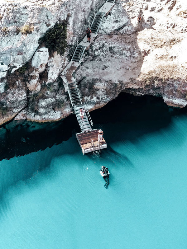 diving in the Little Blue Lake, Mt Gambier