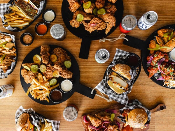 a spread of food on the table at Spotty Dog Brewers