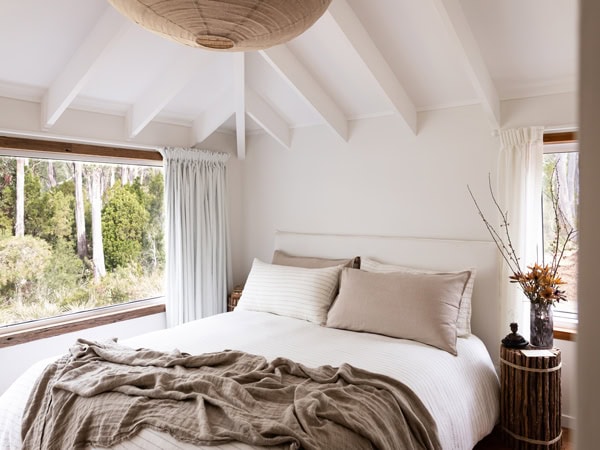 a whitewashed room at The Voyager, Huon Valley