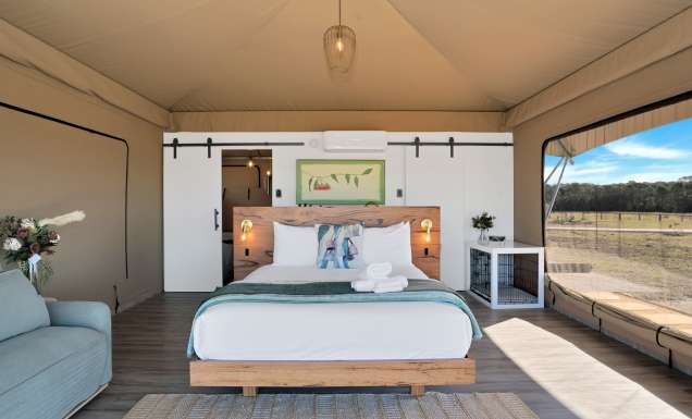 Inside the Beltree glamping tent in the Hunter Valley