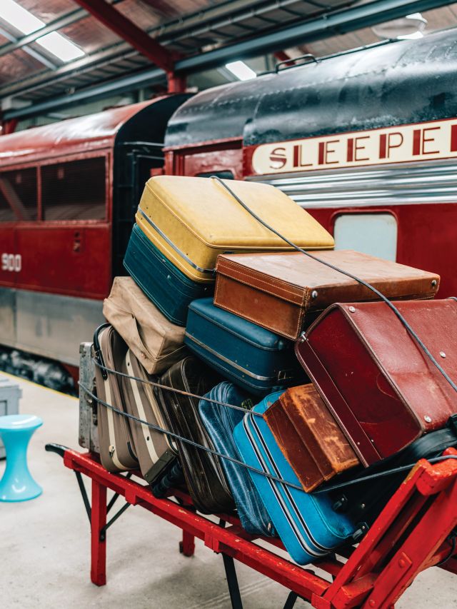 suitcases stacked at Railway Museum, Adelaide