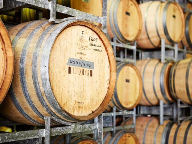 wine barrels at Thomas Wines Hunter Valley