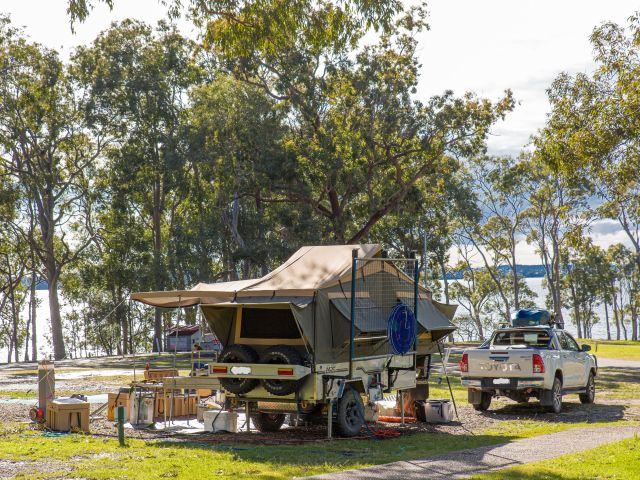 a camper trailer at Wangi Point Holiday Park
