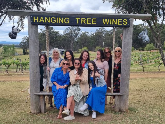 a group photoshoot with Hunter Wine Journeys at Hanging Tree Wines