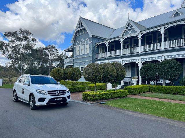 a Mercedes Benz GLE350 in front of a winery in the Hunter Valley