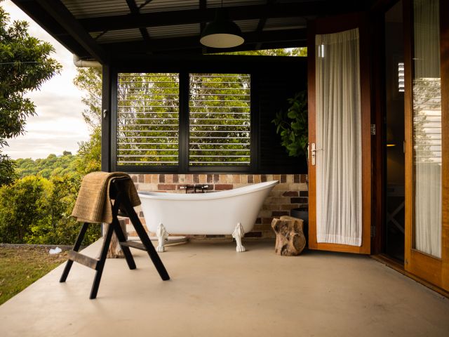 an outdoor tub at Thirlestane Farm, Sunshine Coast Hinterland