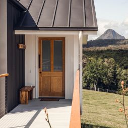 the view of Glass House Mountains from Seven Peaks Farm Stay, Sunshine Coast Hinterland