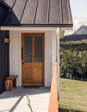 the view of Glass House Mountains from Seven Peaks Farm Stay, Sunshine Coast Hinterland