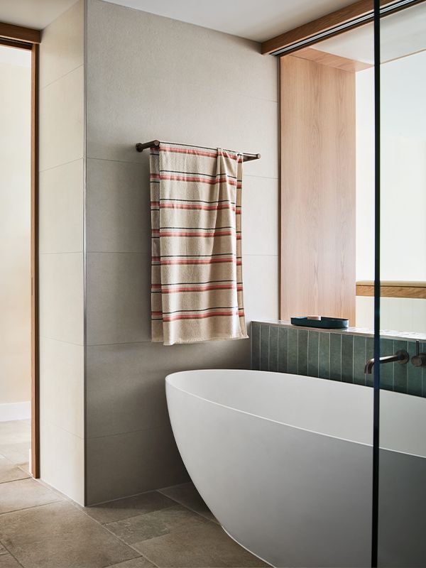 The Sundays Hamilton Island bathroom with a freestanding bath.