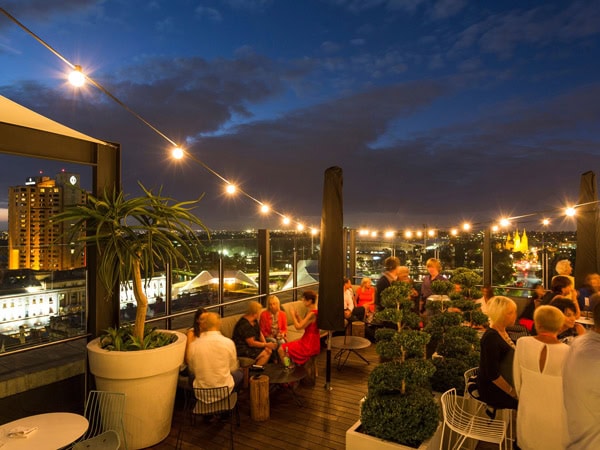 the rooftop bar festooned with fairy lights at 2KW, Adelaide
