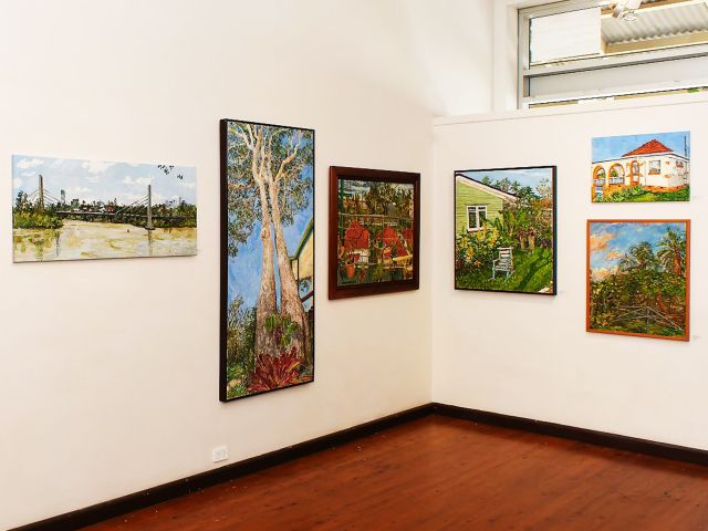 artworks displayed inside Woolloongabba Art Gallery, Brisbane