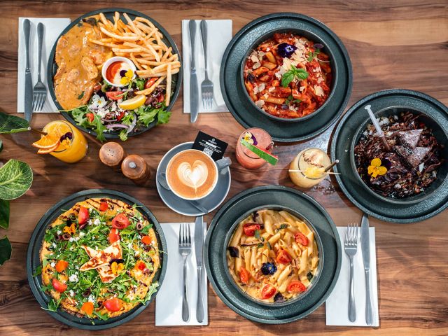 breakfast with coffee at Andonis Cafe & Bar, Brisbane