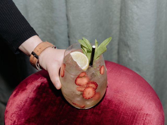 a strawberry cocktail at Joe’s Bar, East Hotel Canberra