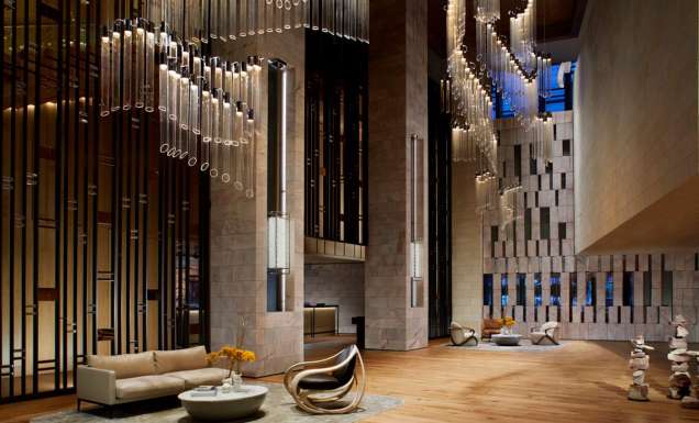 the elegant lobby at Ritz Carlton Perth