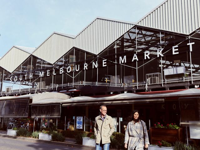 two people outside South Melbourne Market
