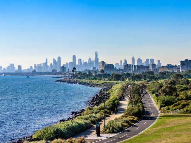 an aerial view of Point Ormond Lookout to Elwood Beach