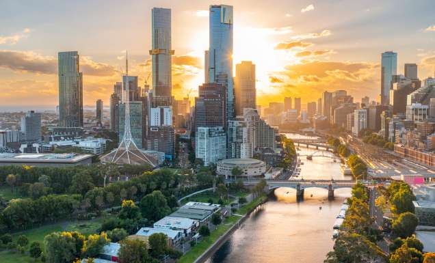 an aerial view of Southbank, Melbourne suburbs