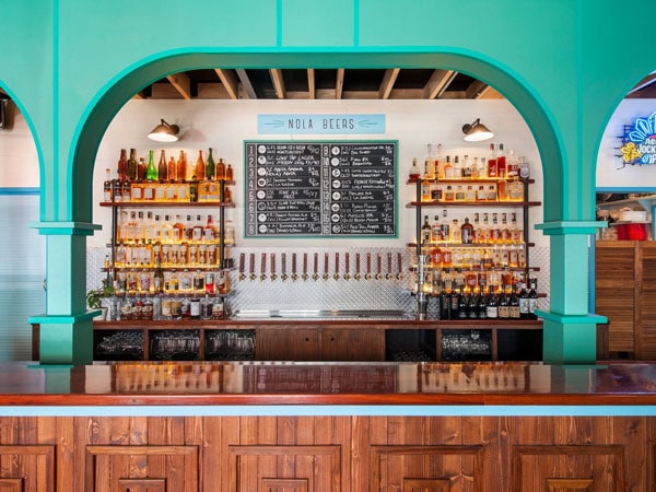 wines and spirits on display at the bar counter in Nola, Adelaide