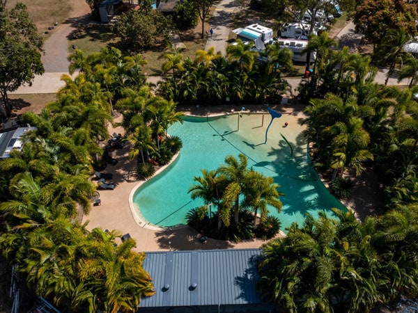 an aerial view of the pool at NRMA Airlie Beach Holiday Park