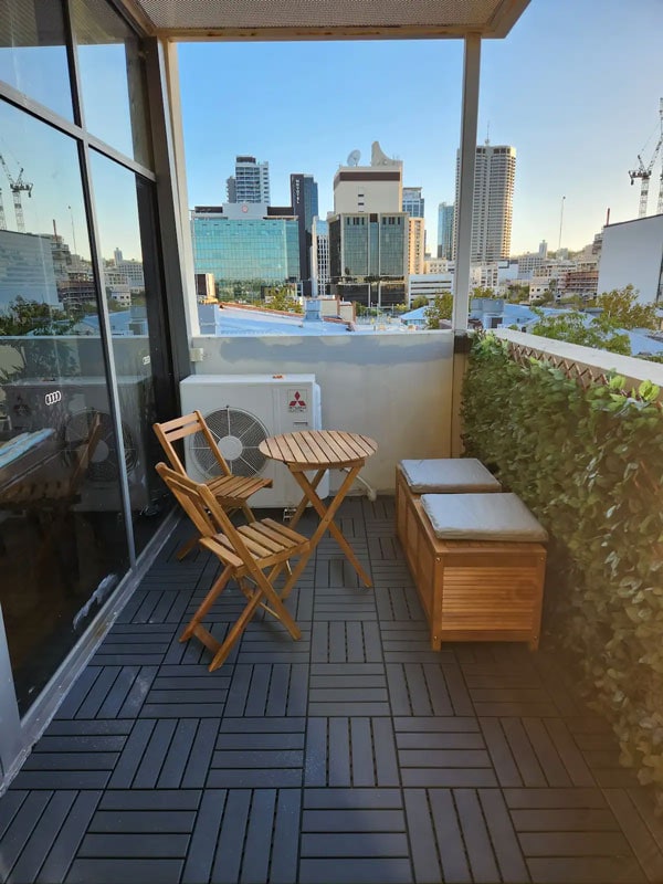 the balcony at Northbridge two-story apartment, Perth