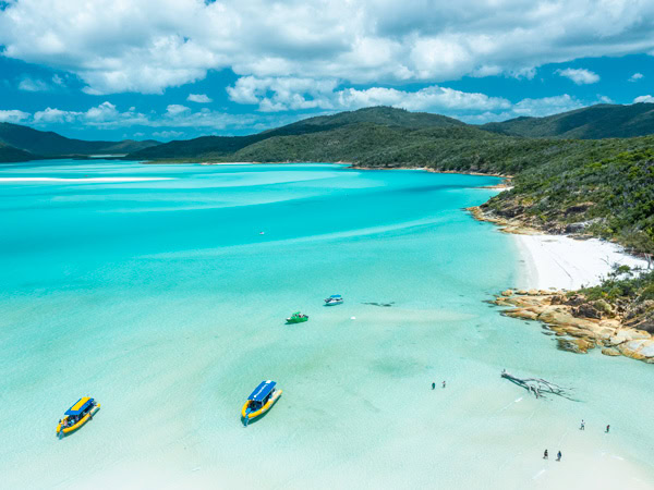 an aerial view of Whitehaven Beach