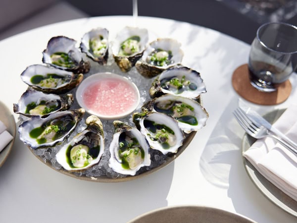 a plate of oysters at Hearth, Ritz Carlton Perth
