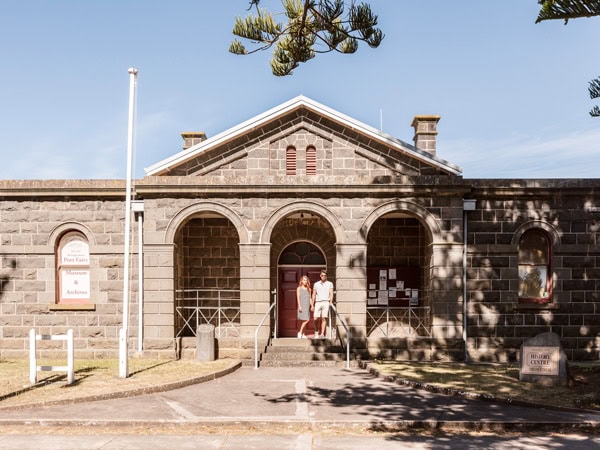 a couple on a historic walk in Port Fairy