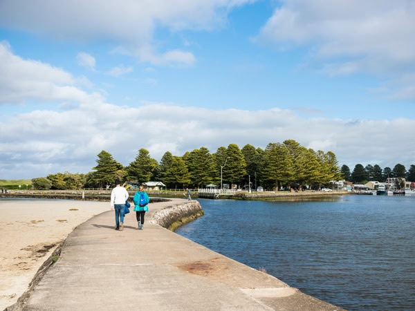 a couple on a walking tour in Port Fairy