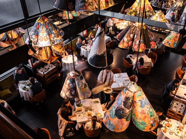 the interior details of Gowings Bar & Grill at QT Sydney